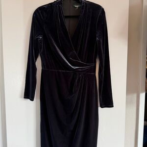 Lauren Ralph Lauren Dark Blue/Grey Velvet Long Sleeve Dress